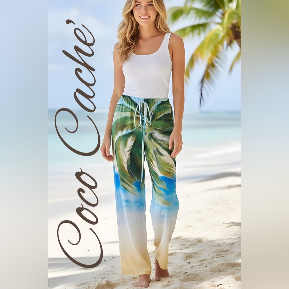 Classy Coco Palm Print Casual High Waist Beachwear Pants Swimsuit Coverups